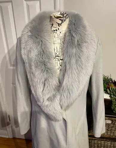 Marvin Richards J. Percy by Vintage dyed fox Fur 100% Lambswool Coat One button 100% Satin Lined oversized 60’s-50s silver fox fur collar