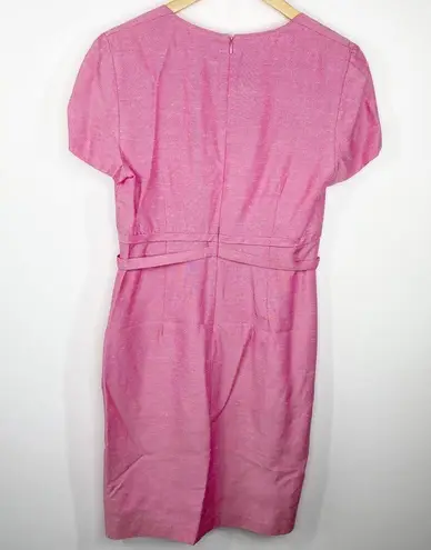 David Meister Pink Sheath Dress Women Sz 6 Short Sleeve Square Neck Feminine