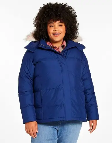 LL Bean Womens Ultrawarm Jacket Coat 2X 650 DOWN Puffer Hood Faux Fur Trim Blue