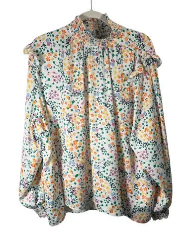 Summer Salt White Floral Long Sleeve Blouse Preppy Office Womens Plus 1xl