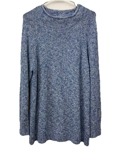 LL Bean Blue Cotton Ragg Funnelneck Pullover Tunic Sweater Size XL