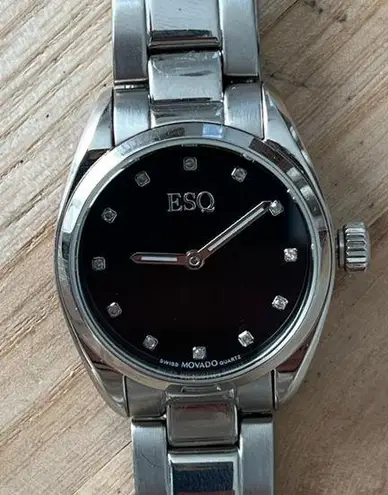 ESQ by Movado Diamonds Ladies Watch Stainless Bracelet Luminous Hands Black Dial