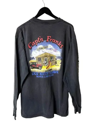 Vintage 90s Captn Franks T Shirt Black XL Extra Large Graphic Tee 100% Cotton