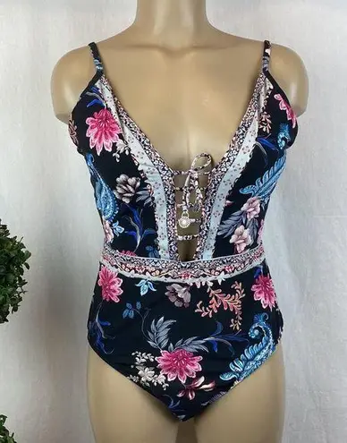 Seafolly Floral Black Print 1 Piece Swim Bathing Suit 8