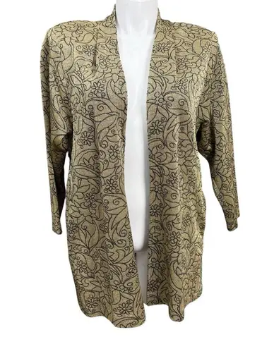 Vintage Three Flaggs California Women’s XL Metallic Floral Open Front Blazer Gold