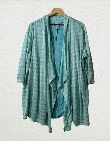 Catherines 1X Blue Striped Open Front Cardigan Tank Set Lightweight Coastal Chic