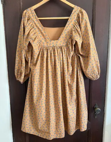 JUST FEMALE Merle Tent Cotton Square Neck Brown Floral Print Dress Extra Small Size XS