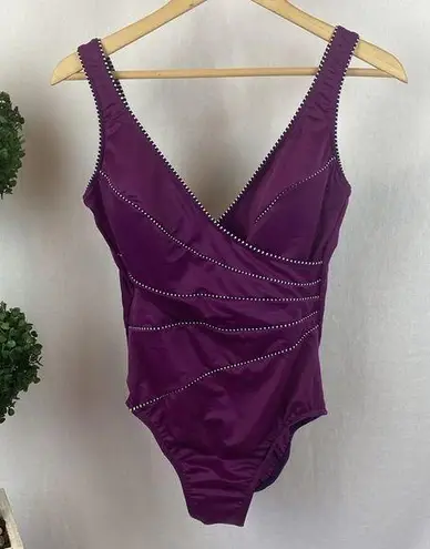 MiracleSuit  Purple & Black 1 Piece Swim Bathing Suit 10