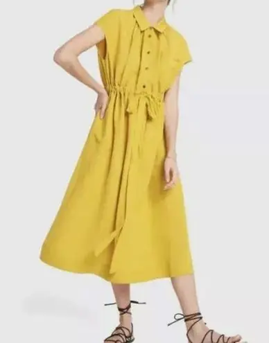 CO Women's Yellow Goop Fluid Linen Sleeveless Button Front Midi Dress Size Small