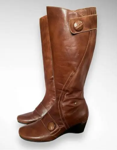Pikolinos Women's Brown Leather Riding Boots With Low Wedge Size 41 | EUC