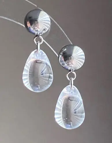 Handmade clear teardrop Czech glass simple minimalist earrings💛