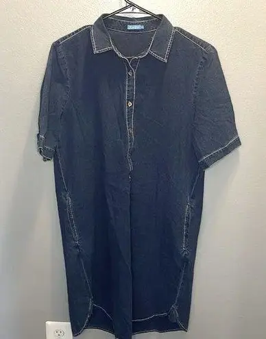 J. McLaughlin  Denim Chambray Polo Shirt Short Sleeve Dress Size Large