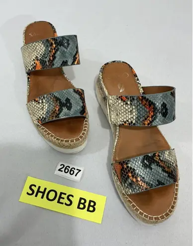 Womans Sarto Cappy Size 8 M Blue Orange Snake Print Strappy Slip On Wedge Sandal
