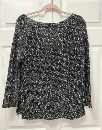 Helmut Lang sz PS Caged Boucle Linen Sweater Black Marled Raglan Sleeve Sweater