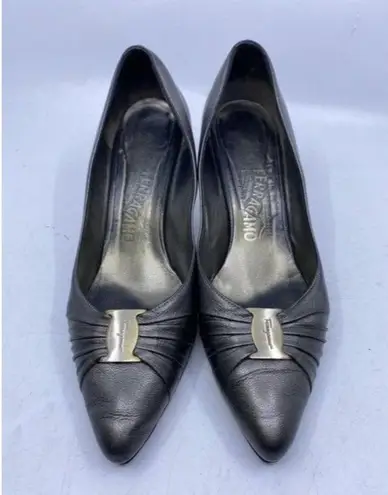 Salvatore Ferragamo  Gun Metal Firsea Flat Bow Pumps Size Us