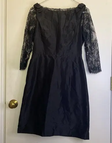 Rickie Freeman Teri jon black dress size 6 lace sleeves silk dress