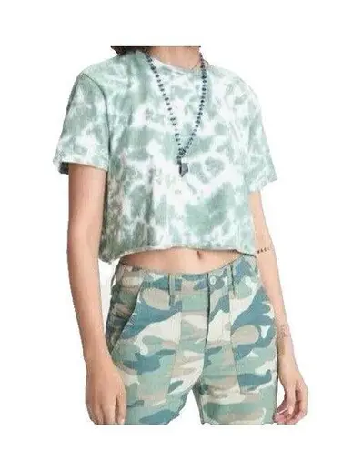 MOTHER Denim M The Slouch Cutoff Tie Dye Green Tee Shirt raw hem Size M