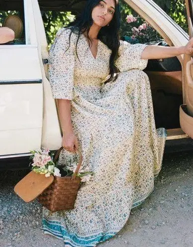 Christy Dawn NWT Basil Dress in Larkspur Ditsy Field Silk-Cotton