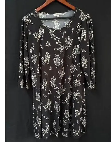 Nine Britton Black Floral A line Dress 3/4 sleeves Sz L