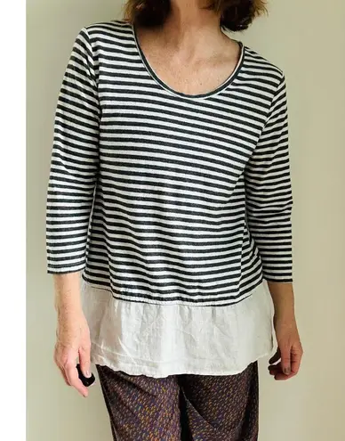 Cut Loose Women's Linen Top/T Shirt Braton Strip Nautical Size M Lagen Look White Size M