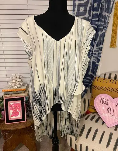 Women’s EUC Go by GoSilk Cap Sleeve Layered Flowy High Lo Silk Cap Sleeve Top L Blue Size L