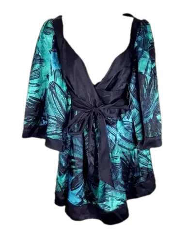 Apostrophe Green and Black Tropical Palm Print Top Large