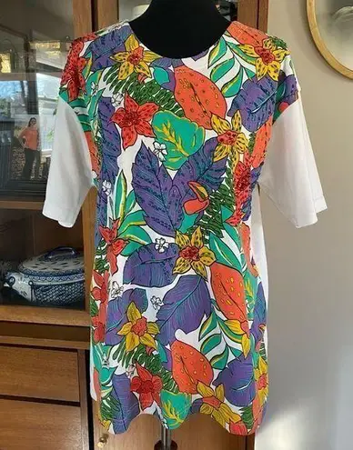 Vintage Victoria Harbour Tropical Foliage & Flower Sequin Beaded Graphic Shirt White Size L
