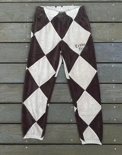 Teddy Fresh Brown/Tan Checkered Diamond Velour  Sweatpants