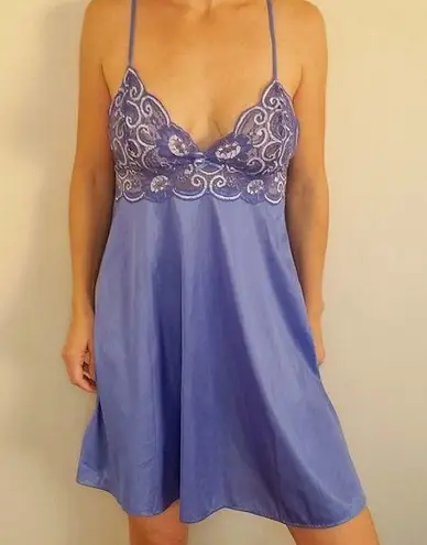 Vintage Petra Chemise Lingerie Periwinkle Lace Silky Various Sizes Available Size L