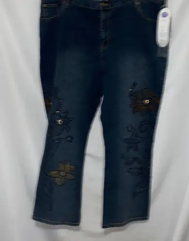 NWT WO SIZE 24 Petite DG2 by Diane Gilman Embroidered Denim Jeans Blue