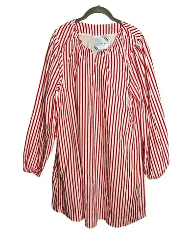 NWT Addison Bay Cotton Poplin Port Dress Super White Poppy Stripe Medium Red
