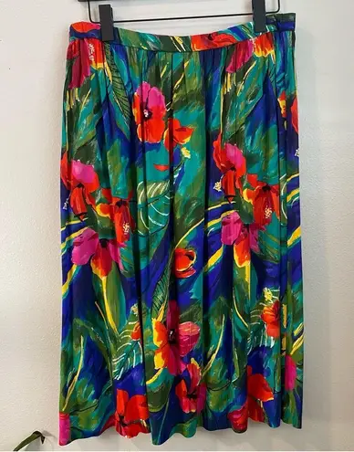 Vtg Alfred Dunner Floral Hawaiian Print Midi Skirt Size 18 Made in USA Floral Red