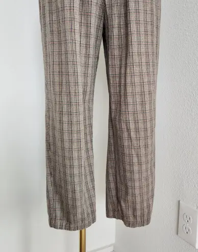 Cabin creek Vintage Plaid Tan Red High Rise Trousers Straight Leg Stretchy Pants