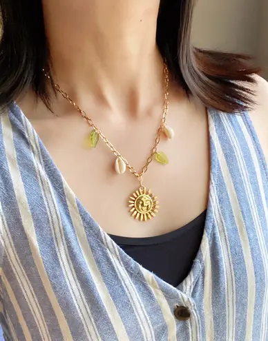 Handmade vintage cottage retro boho fairy style quality material mix gold stainless steel necklace🌞🌿