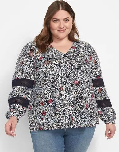 Lane Bryant  Blue Floral Button Front Blouse Sz.26/28 NWT