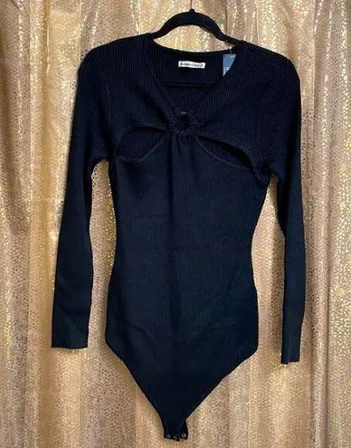 Abercrombie & Fitch  black o-ring cutout ribbed long sleeve sweater bodysuit, XL