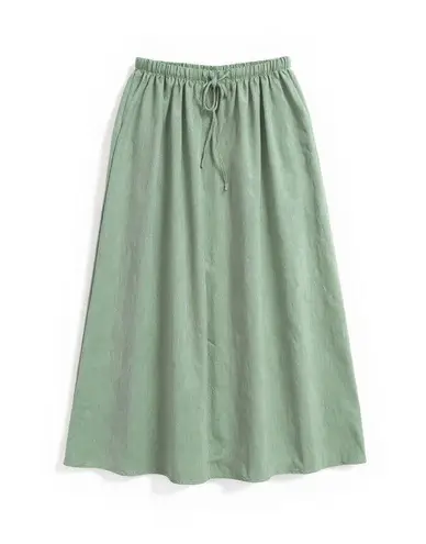 Sage Green Linen Maxi Skirt Flowy Drawstring Waist Lined Lightweight Women’s S
