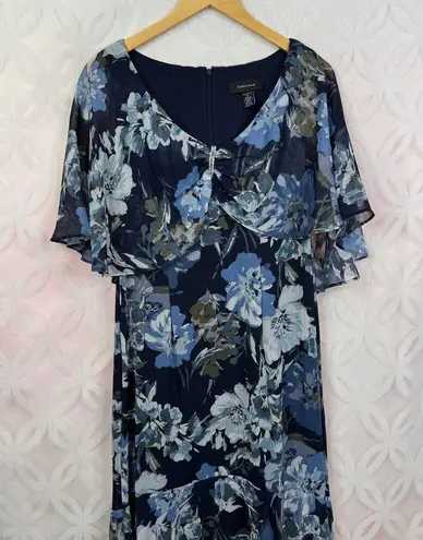 R & M Richards Navy Blue Floral High Low Chiffon Dress Evening Formal Size 6 NWT