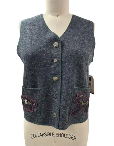 Woolrich NWT 100% Lambs Wool Charcoal Vest Bear & Deer Applique Women Sz M