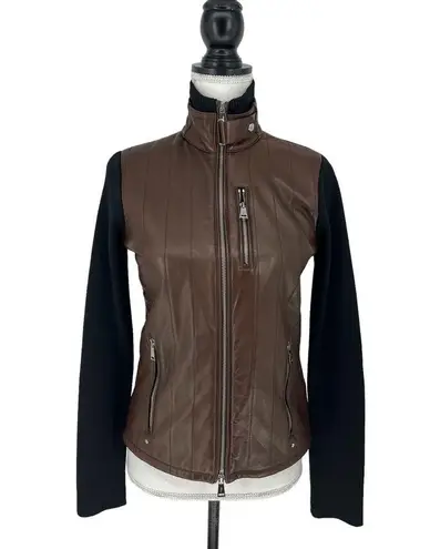 Ralph Lauren  Black Label Leather & Cashmere Color block Moto Jacket