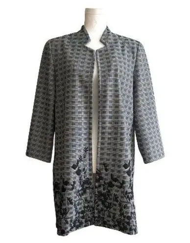 Carole Wren Black White Open Front 3/4 Sleeve Long Blazer Coat Size Large