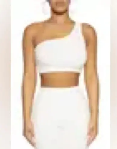 Naked Wardrobe Microrib One-Shoulder Crop Tank in light lavender