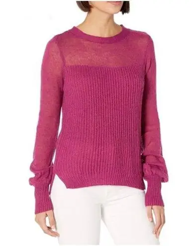 Ella Moss Size L Sweater Penelope Crew Neck Bell Sleeve Knit Pink Magenta