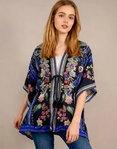 Johnny Was $455 NWOT  Silk Leia Boho Floral Embroidered Tassel Tie Kimono, Multi