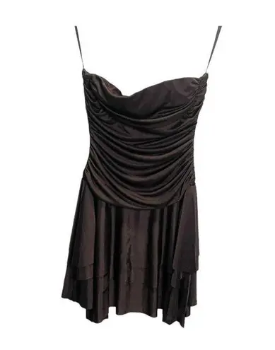 Blondie Nites Vintage Fit And Flare Juniors Dress Brown 3 Strapless Pleated Y2K