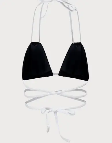 Berlook Contrast Triangle Halter Bikini Top and Contrast Tie Bikini Bottom Black Size M