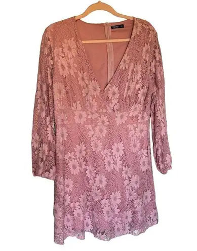 SheIn  Curve Pink Lace V-Neck Floral Dress Women's Plus Size: 1XL