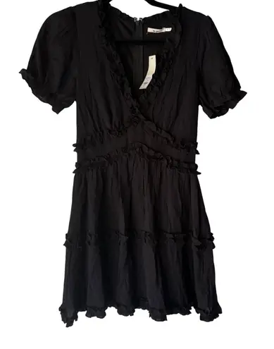 Mi Ami Black Ruffle V Neck Short Sleeve Tiered Mini Dress S Milkmaid Coquete