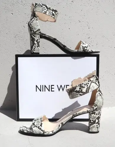 Nine West Snakeskin-Embossed Stack Heel Sandals