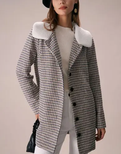 Rihoas Khaki Lapel Single Breasted Plaid Blazer Black